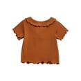 thumbnail image 4 of Paiwinds Baby Girls Flounce Trim Button Shoulder Short Sleeve Top Soft Cotton Solid Color Casual Blouse for Infants, 4 of 9