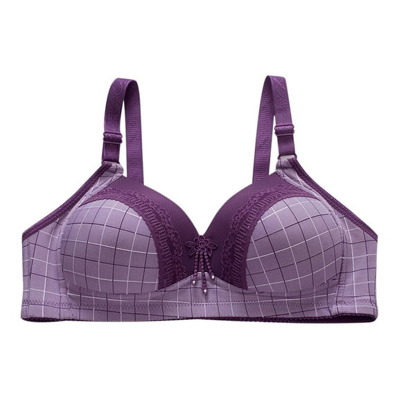 Mrat Plus Size Bras for Women Plus Size Lace Cotton Seamless Bralettes for Women Pack Plus Size Bras for Women Printed Non-Steel Ring Underwear Bra Purple 2XL