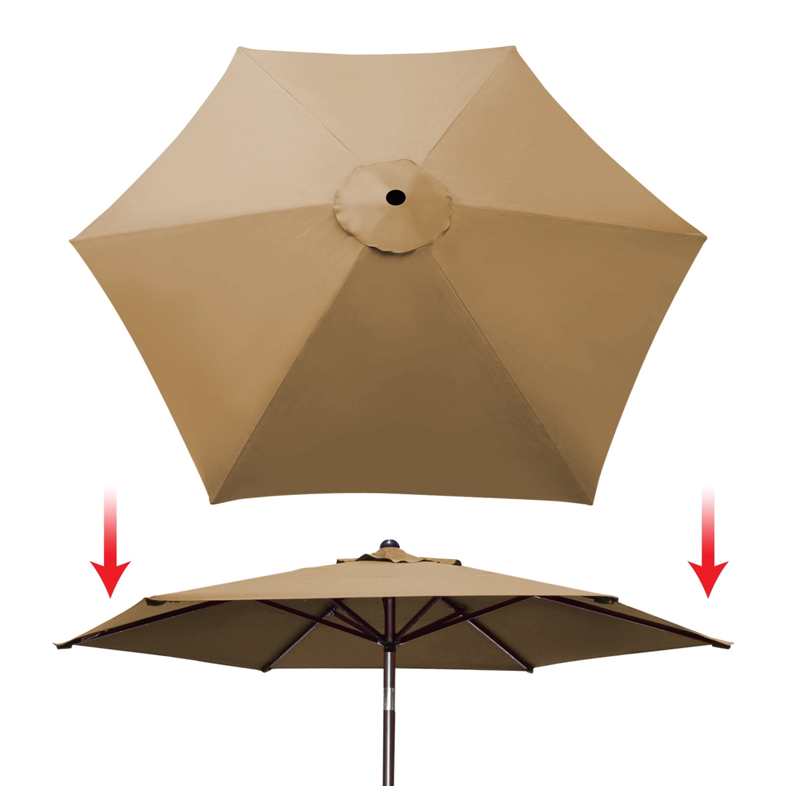 Sunrise 8.2ft 6 Ribs Outdoor, Patio Umbrella Cover Canopy, Replacement Cover Top, Tan (Cover