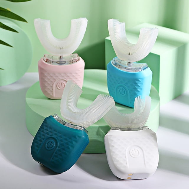 Cepillo de dientes eléctrico inteligente con vibración sónica en forma de U, instrumento de limpieza de dientes blanco brillante, cepillo de dientes eléctrico perezoso