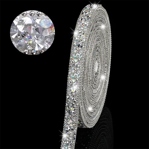 3 Yards Crystal Rhinestone Ribbon,Resin Diamond Ribbons for Crafts,Bling Rhinestone Ribbon,Topboutique Self Adhesive Diamond Ribbon for Wedding Decor and Birthday Cakes,0.4 inch,Silvery White
