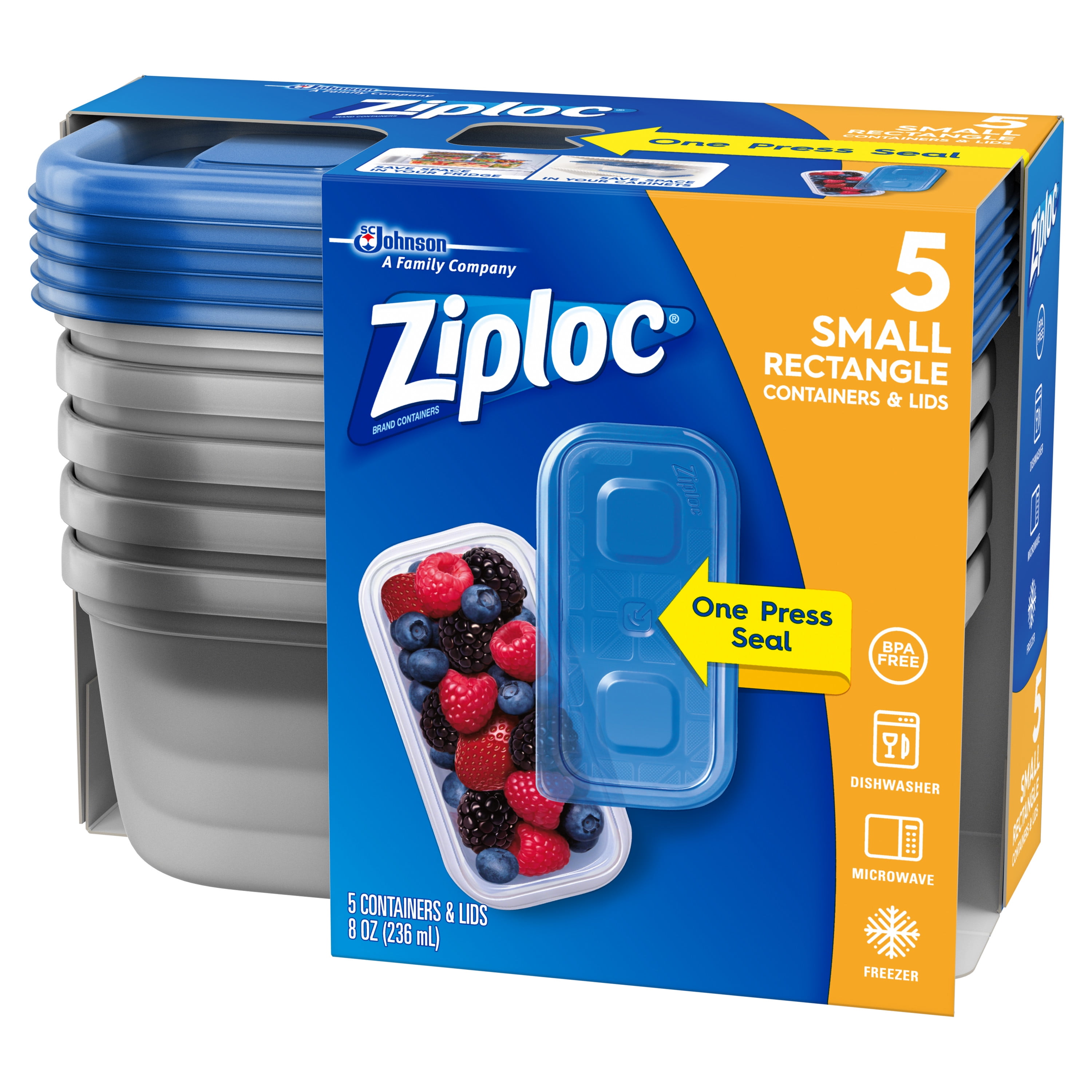 2-PACK Ziploc 8oz Food Storage Rectangular Clear Containers 5-count 10 total 