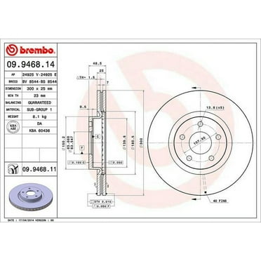 Brembo 09.9468.11 BRAKE ROTORS Fits select: 2005-2008 VOLVO S40 2.4I, 2006-2007 VOLVO C70 T5