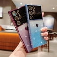 thumbnail image 4 of Compatible with Samsung Galaxy S24 Ultra 5G Plating Cute Heart Phone Case,Gradient Glitter Bling Clear Case Women Full Camera Lens Protection Soft Shockproof Bumper Cover (Dark Purple), 4 of 6