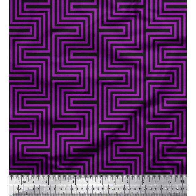 Soimoi polyester Crepe Fabric Square & Spiral Geometric Decor Fabric Printed Yard 42 Inch Wide