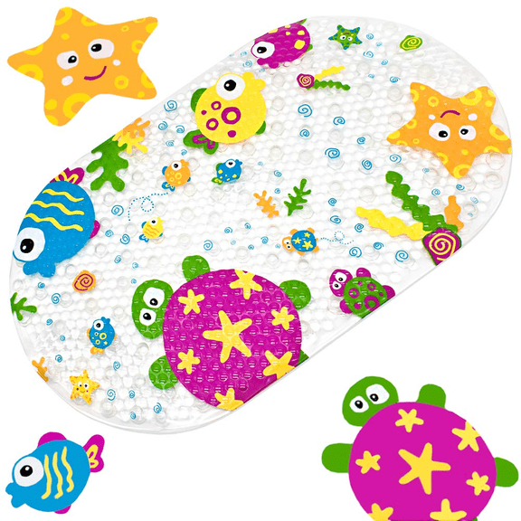 Non-Slip Bathtub Mat with Suction Cups for Baby Kids,15"x27"(Marine Life)