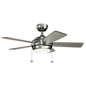 42 Inch Ceiling Fan With Light Kit - 5 Blade Traditional Ceiling Fan Polished Nickel Finish With Silver/Walnut Blade Finish With Etched Cased Opal