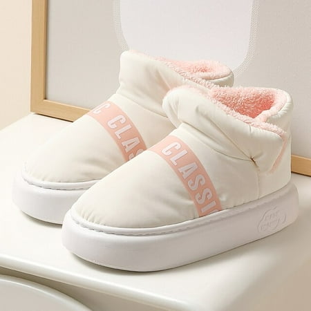 

QWZNDZGR Winter Women Men s Cotton Down Slippers Outdoor Thick Flat IndoorSnow Ankle Boots Non-slip Soft Plush Couple Warm Ladies Shoes
