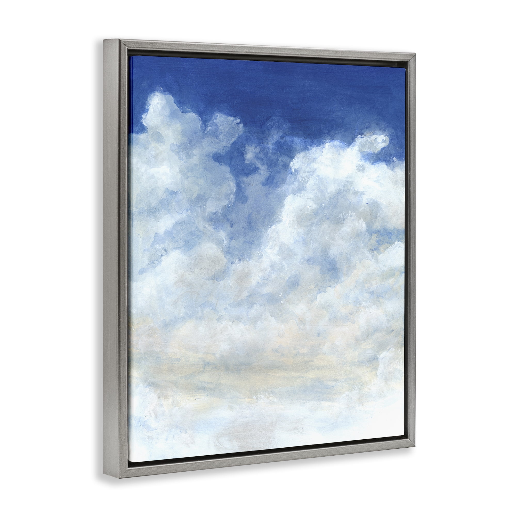 Stupell Industries Full Clouds in Blue Sky Landscape & Nature Painting Gray Floater Framed Canvas Art Print Wall Art, 25 x 31