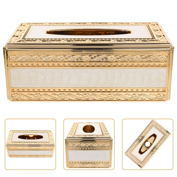 STOBOK Elegant Golden Acrylic Tissue Box Cover with Luxury Relief Pattern for Home