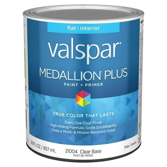 Valspar 21004 Clear Base Medallion Plus Interior Paint & Primer, Flat, 1 Quart
