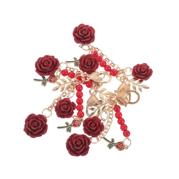 LOLIPPYY 4Pcs Elegant Rose Flower Keychain Charm Red Floral Pendant for Car Keys Handbags and Backpack Decoration