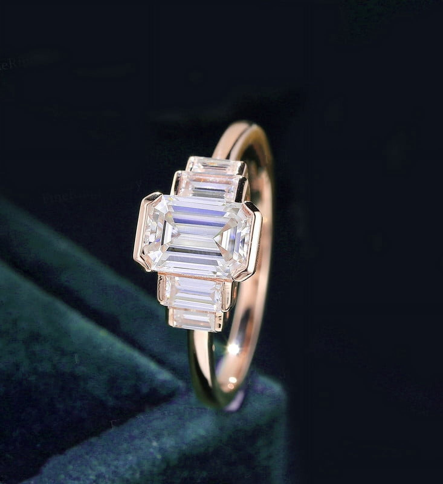 Cora Jewellery 2.25CT Emerald cut Moissanite 5 Stone Engagement Ring For Women, 10K Rose Gold