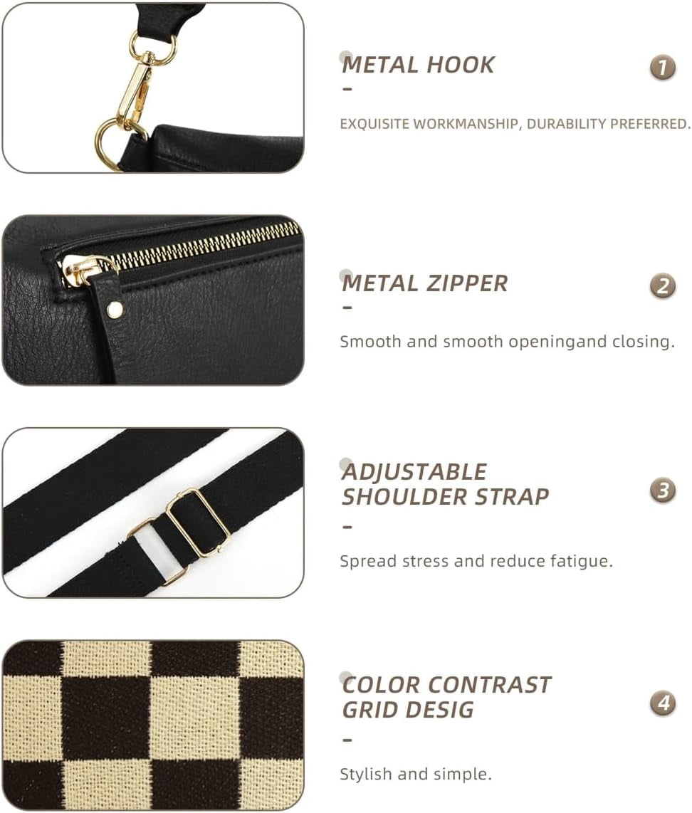 MMYGU 2 Pcs Checkered Crossbody Bags for Women Bum Bag Checkered Cross Body Sling Backpack Satchels Shoulder Wallet Purses