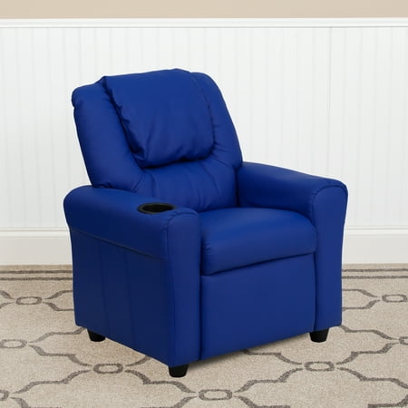 Flash Furniture Contemporary Blue Vinyl Kids Recliner with Cup Holder and Headrest