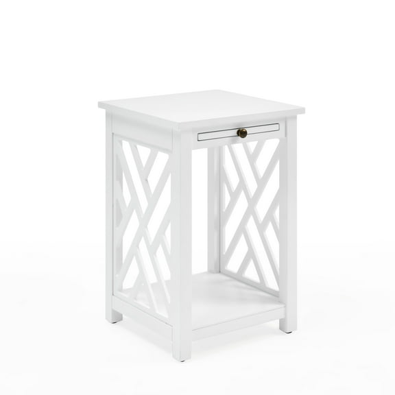 Alaterre Coventry Wood End Table with Tray Shelf and Bottom Shelf