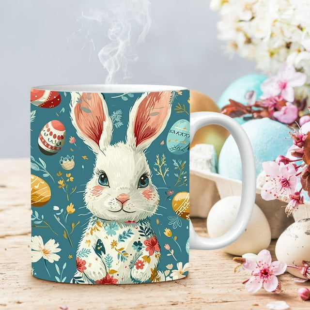 EGNMCR Cups Easter Rabbit Ceramic Coffee Mark Cup Home Applicable Cup a cup