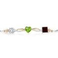 thumbnail image 2 of Gem Stone King 925 Silver and 10K Yellow Gold Green Peridot Red Garnet and Lab Grown Diamond Tennis Bracelet for Women By Keren Hanan (2.19 cttw, Adjustable up To 9 inch), 2 of 4