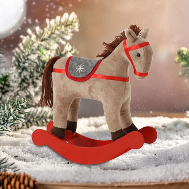 Decoración navideña, adornos navideños, adorable caballo mecedor de madera, regalo navideño hecho a mano, escultura de caballo de madera para interiores, decoración de escritorio invernal, bandeja esc