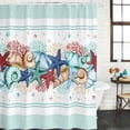thumbnail image 2 of Teal Green Starfish Bathroom Shower Curtains with 12 Hooks Polyester Waterproof Shower Curtain for Stalls and Bathtubs Summer Coral Beach Conch Coastal Decorative Bathroom Curtain 72x96 Inches, 2 of 9