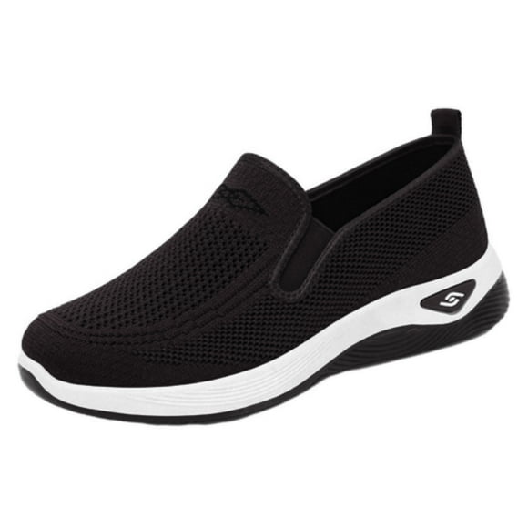 Womens Sneakers Large Size Slip on Knit Soft Sole Non Slip Comfortable Breathable Mesh Walking Shoes New Fashion Mother Shoes Black