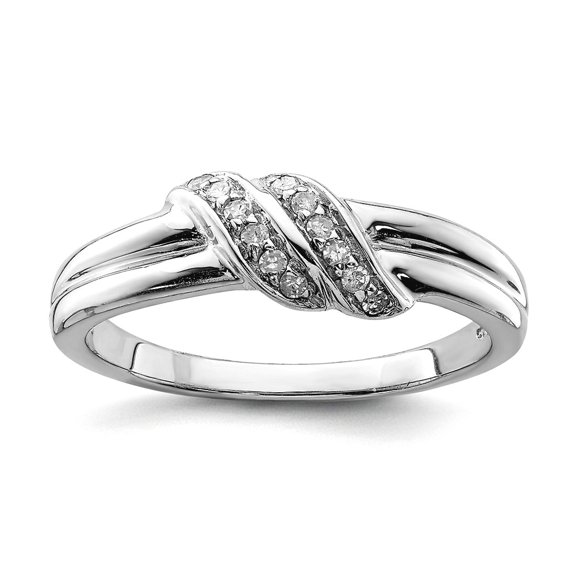 925 Sterling Silver Polished Rhodium Plated Diamond Ring Size 8 2mm Wide Ring for Women - .10 dwt