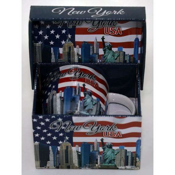 New York USA Flag and Skyline Boxed Coffee Mug 12 oz