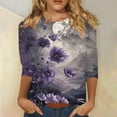 thumbnail image 2 of Floral 3/4 Sleeve Tops for Women Summer Cute T Shirts Casual Crew Neck Tunic Tee Loose Comfy Blouse, 2 of 5