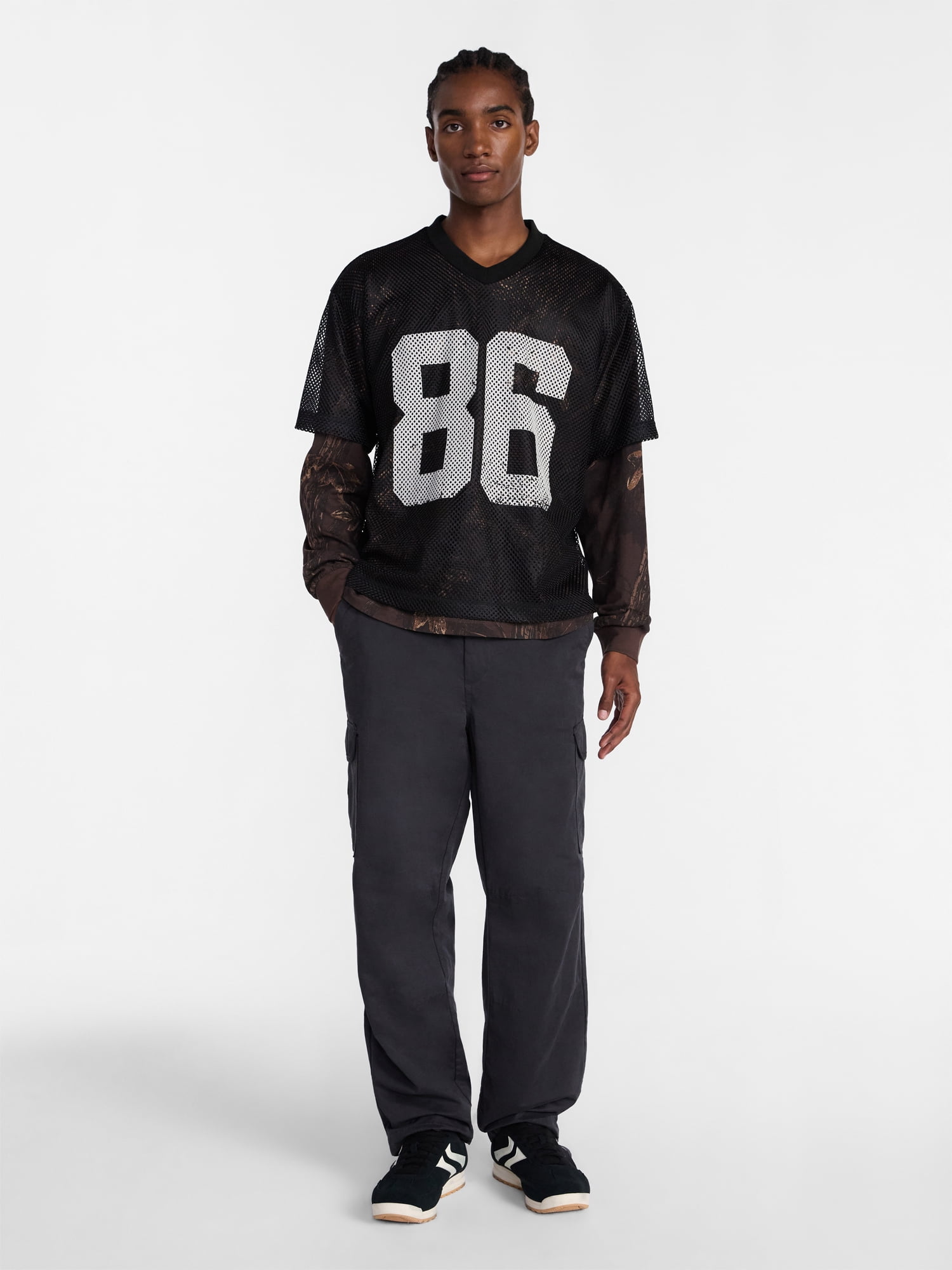 No Boundaries 90s Layered Look Mesh Jersey with Long Sleeves Tee Shirt, Men's XS-5XB