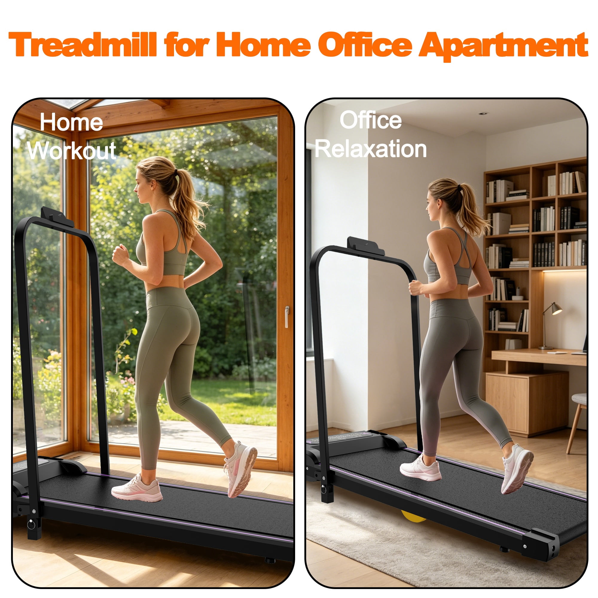 Kdymod Walking Pad Treadmill for Home with Handle Bar & Incline，Foldable Under Desk Treadmills with Remote,Walking Treadmill Jogging Machine for Home Office,Black