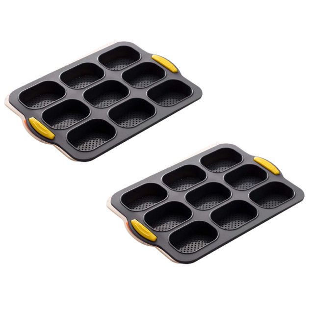 Oleegame 2PC Tin Foil Roll 9 Grids Multi Color Kitchen Silicone Oval Cake French Bread Baking Pan Non Stick Kitchen Utility Black