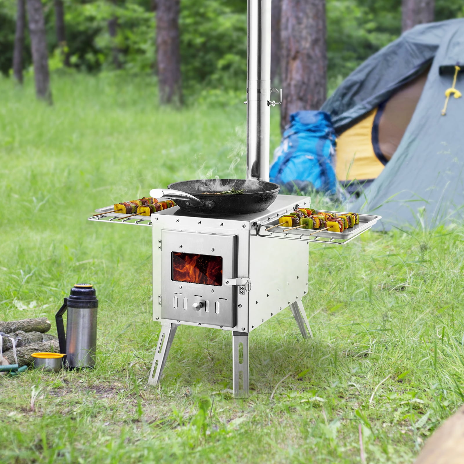 BENTISM Portable Wood Stove Camping Tent Stove for Outdoor w/ Pipe