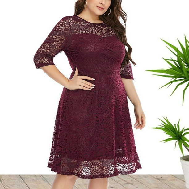 Maxi Dresses for Women 2023 Casual Women s Fashion Sexy Summer Round Neck Lace Short Sleeve Plus Size Evening Dress