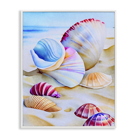 Stupell Industries Tropical Vibrant Seashells on Beach White Framed Giclee Art, 16 x 20, by LSR Design Studio