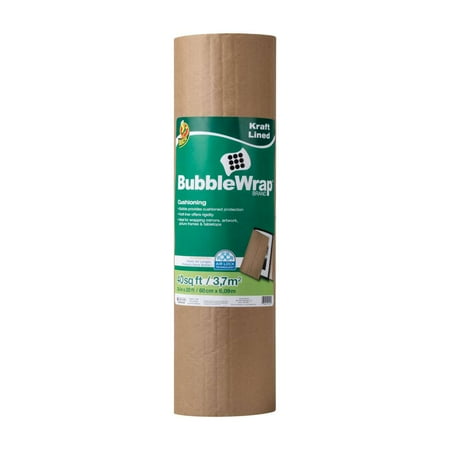 Duck Kraft Paper Lined Bubble Wrap Cushioning, 24 in. x 20 ft., Brown