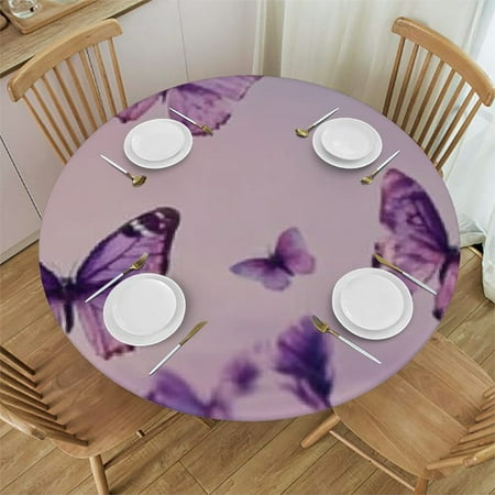 

Orinice Butterflies Purple Sky Round Tablecloth 100% Polyester Outdoor Fitted Stain-Resistant Washable for Indoor/Outdoor Dining Parties Weddings 31 -35