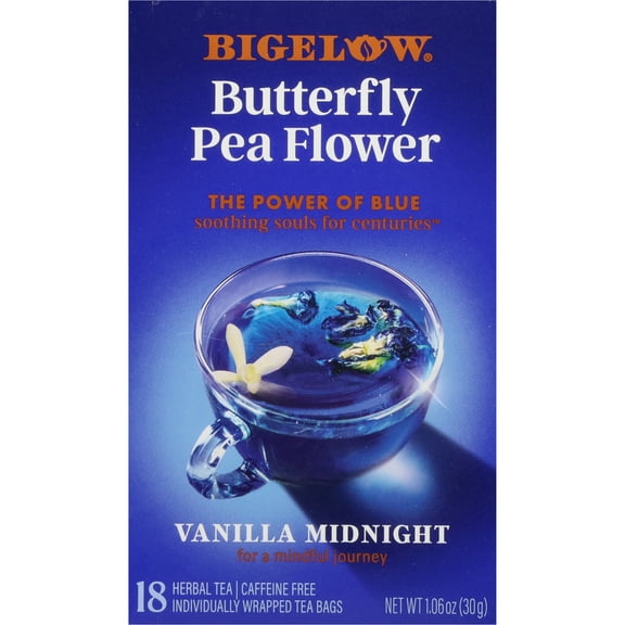 Bigelow Butterfly Pea Flower Vanilla Midnight, Herbal Tea, Tea Bags, 18 Count