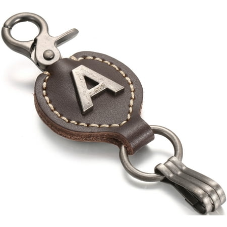 Leather Keychain Key - Marino Brown Leather Monogram Keychain, Single Letter with Easy Clasp Key