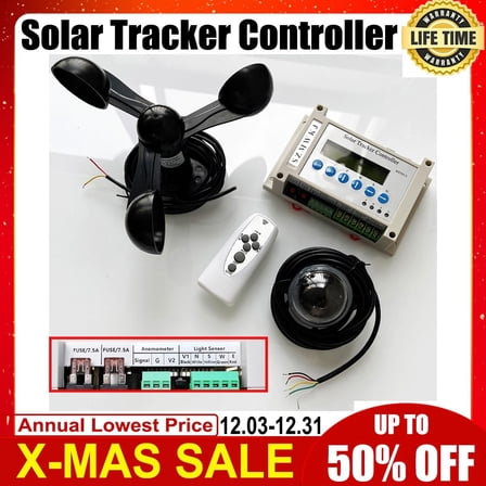 Complete Dual Axis Solar Tracker Linear Actuator Controller W/ Wind Speed Sensor