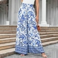 thumbnail image 2 of eileial Women Wide Leg Pants High Waisted Floral Boho Palazzo Culottes Casual Flowy Tie Knot Trousers with Pockets,Blue M, 2 of 6