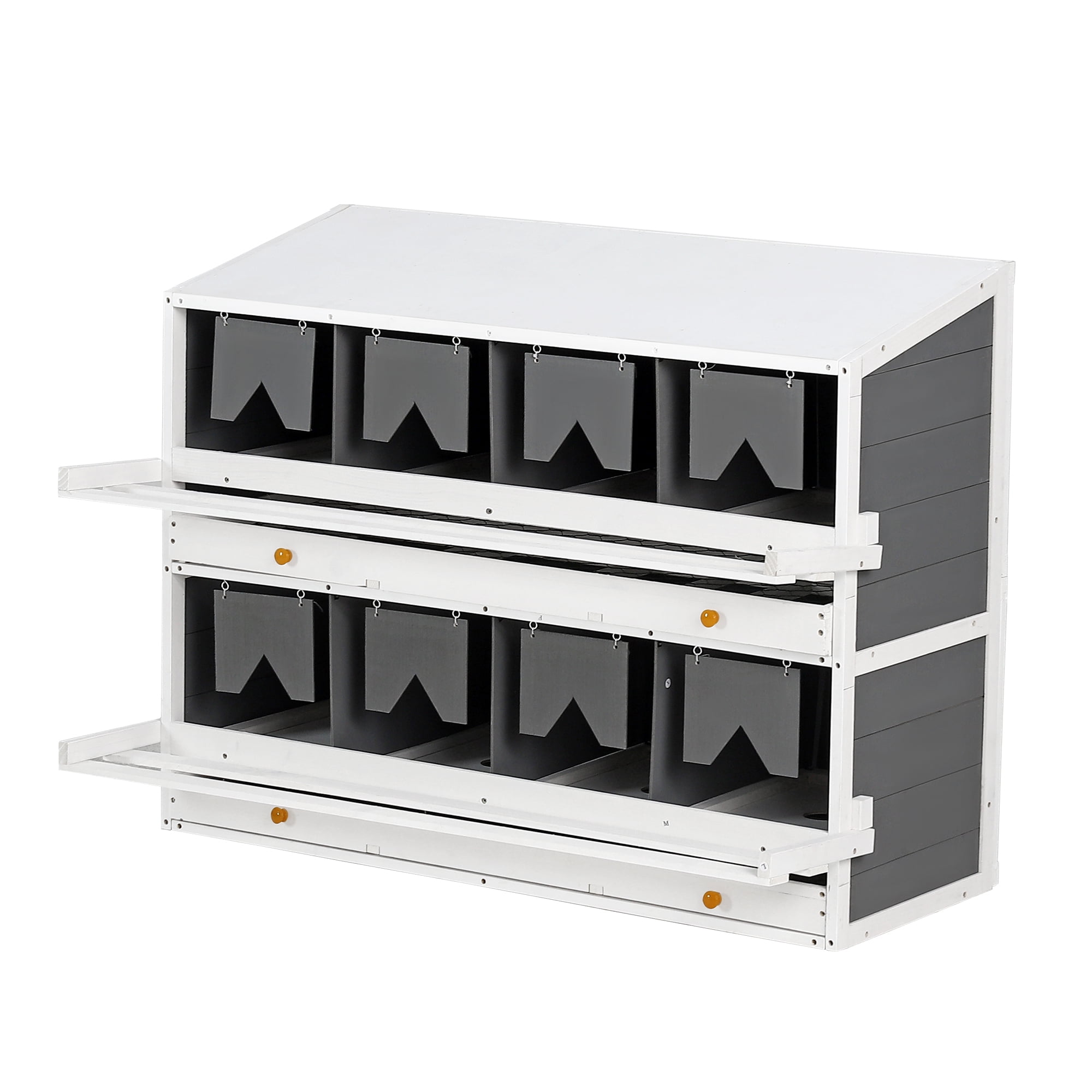 Pefilos 47" Wood 8 Compartments Egg Laying Boxes for Hens, Chicken Nesting Box for Laying Eggs with 2 Roll Out Egg Collection Drawers, Gray Pefilos 47" Wood 8 Compartments Egg Laying Boxes for Hens, Chicken Nesting Box for Laying Eggs with 2 Roll Out Egg Collection Drawers, Gray