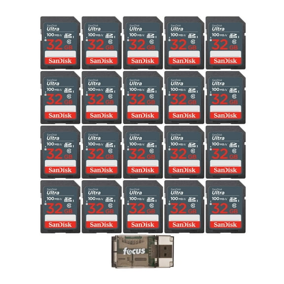 SanDisk 32GB Ultra SDHC UHS-I Memory Card (20-pack) with Focus Card Reader