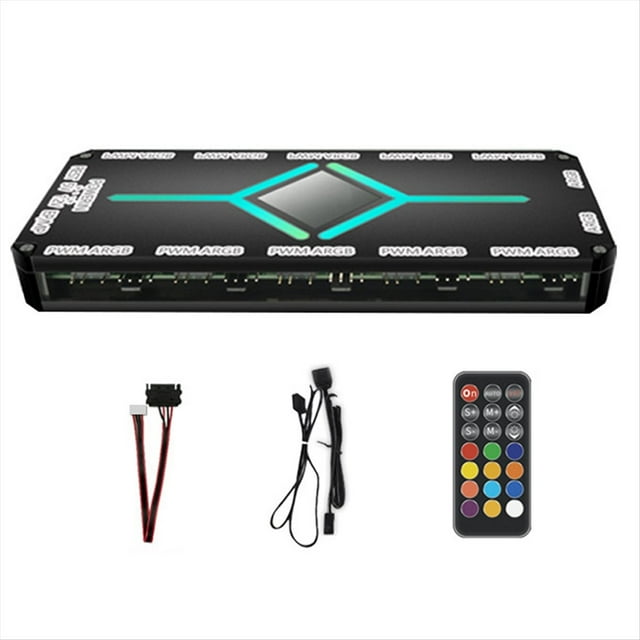 Concentrador de Succión Magnética de 12 Puertos ARGB + 10 Puertos PWM con Control Remoto. Divisor de Concentrador PWM y ARGB para Ventilador de PC. Divisor de Concentrador. Negro.