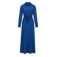 thumbnail image 3 of cfhntfmh Maxi Dresses for Women Button down with Pockets Long Dress Lounge V Neck 3/4 Sleeve Belted Loose Office Dresses, 3 of 6
