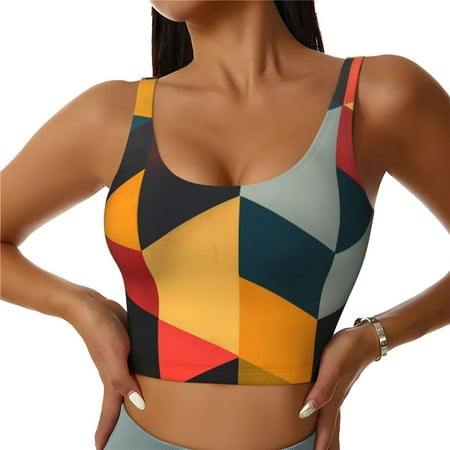 Matuu Geometric Cube Pattern Art for Women s Sports Bra - Soft  Comfortable and Breathable Sports Vest for Yoga  Fitness  and Dance-X-Large