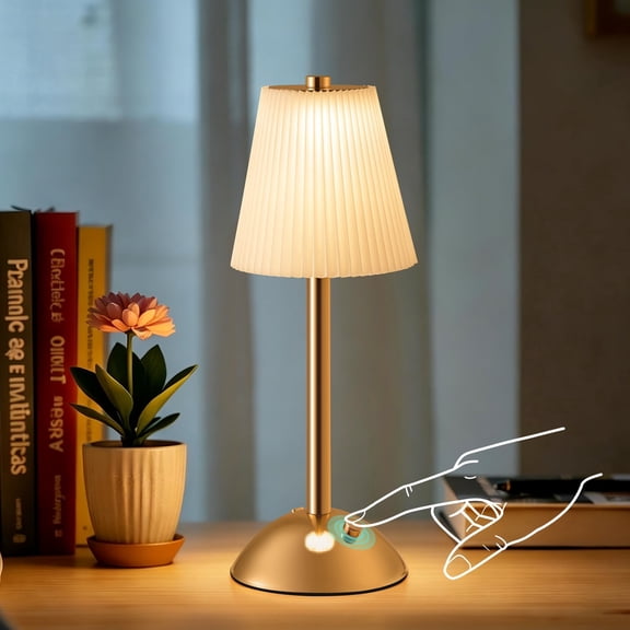 Cordless Table Lamp Rechargeable Touch Control, 3-Color Dimmable LED Light for Bedroom Living Room, Portable Battery Operated Lamp - USB-C, White Shade, 3000mAh,1Pack