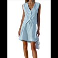 thumbnail image 3 of Conjuntos de Dos Piezas para Mujer, Verano 2025, Traje con Botones, Chaleco, Top, Pantalones Cortos de Cintura Alta, Atuendos Informales de Negocios Azul L, 3 of 8