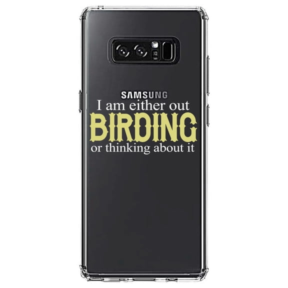 DistinctInk Clear Shockproof Hybrid Case for Samsung Galaxy Note 8 - TPU Bumper Acrylic Back Tempered Glass Screen Protector - I'm Out Birding or Thinking About It