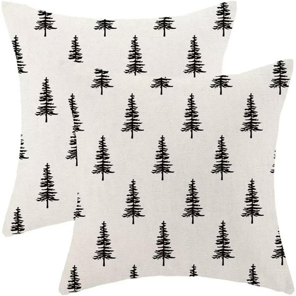 Christmas Pillow Covers 20X20 Inch Pack of 2, Christmas Trees Decoration Throw Pillow Linen Farmhouse Xmas Winter Holiday Pillow Cases Cushion for Bedroom Home Sofa-Black