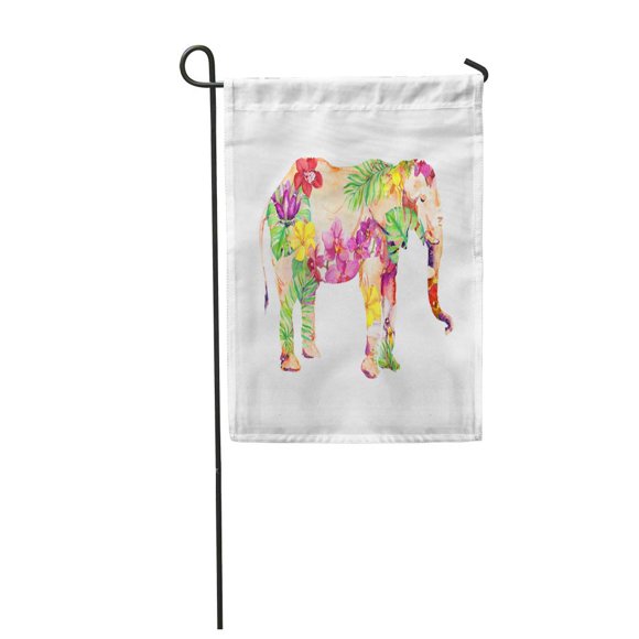 NUDECOR Elephant in Exotic Flowers Orchid Hibiscus and Tropical Leaves Garden Flag Decorative Flag House Banner 12x18 inch